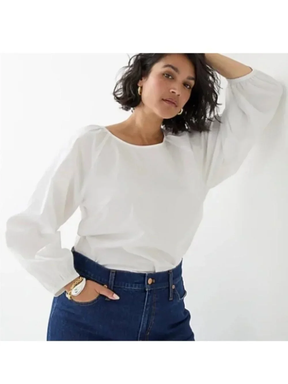 J. Crew Tie-Back Top in Stretch Organic Cotton Poplin Blend White 8 #A3013